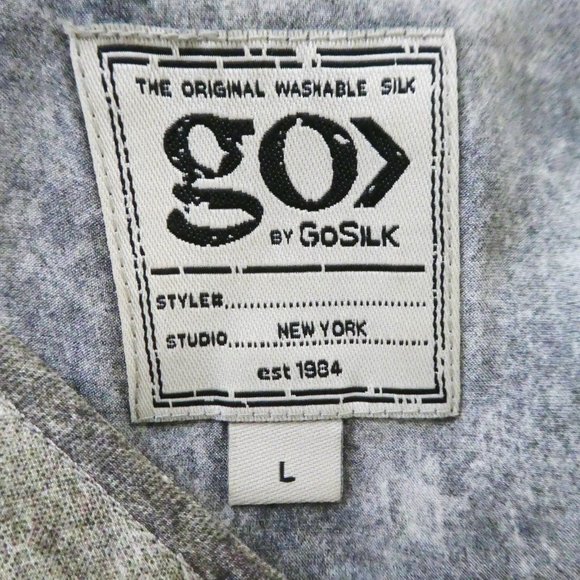 Silk V Neck GoBy GoSilk Metal Zip Pullover Top Mex Media Woven Raw Hem Washable - Picture 5 of 7